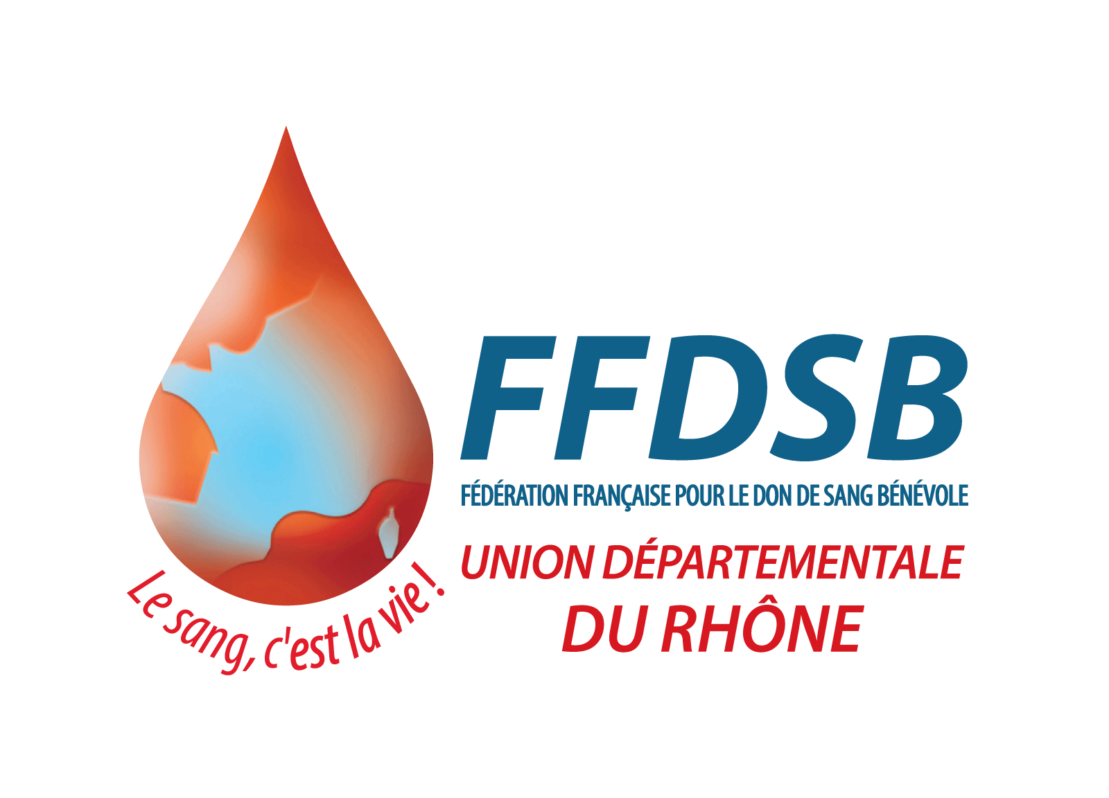 Logo de l'Union départementale fédérée pour le don de sang bénévole du Rhône